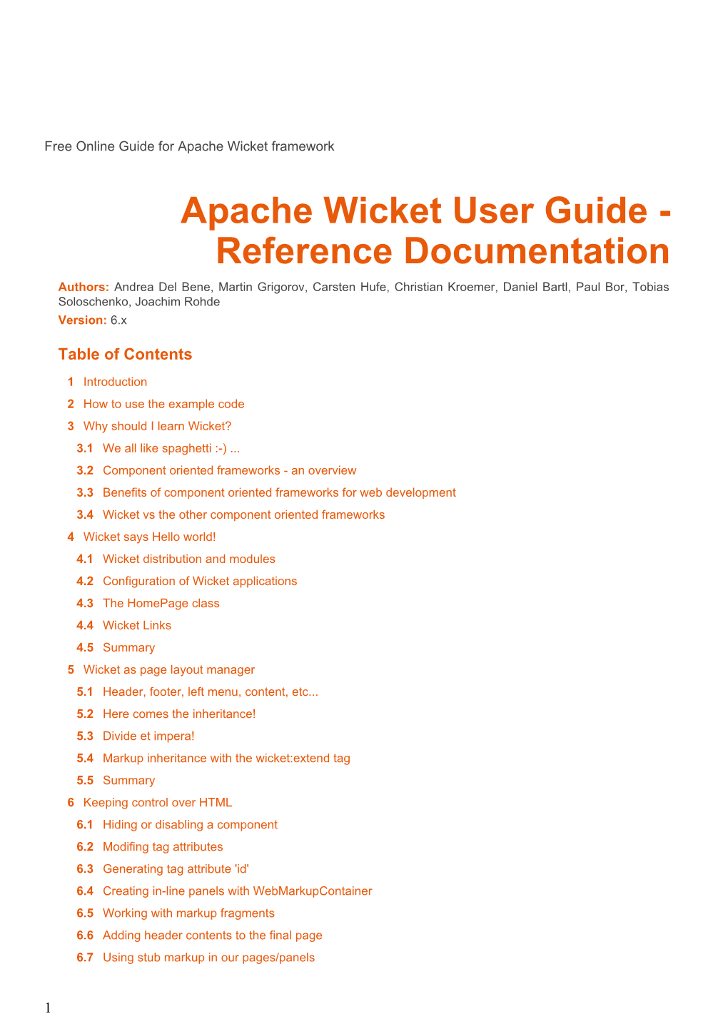 Apache Wicket User Guide