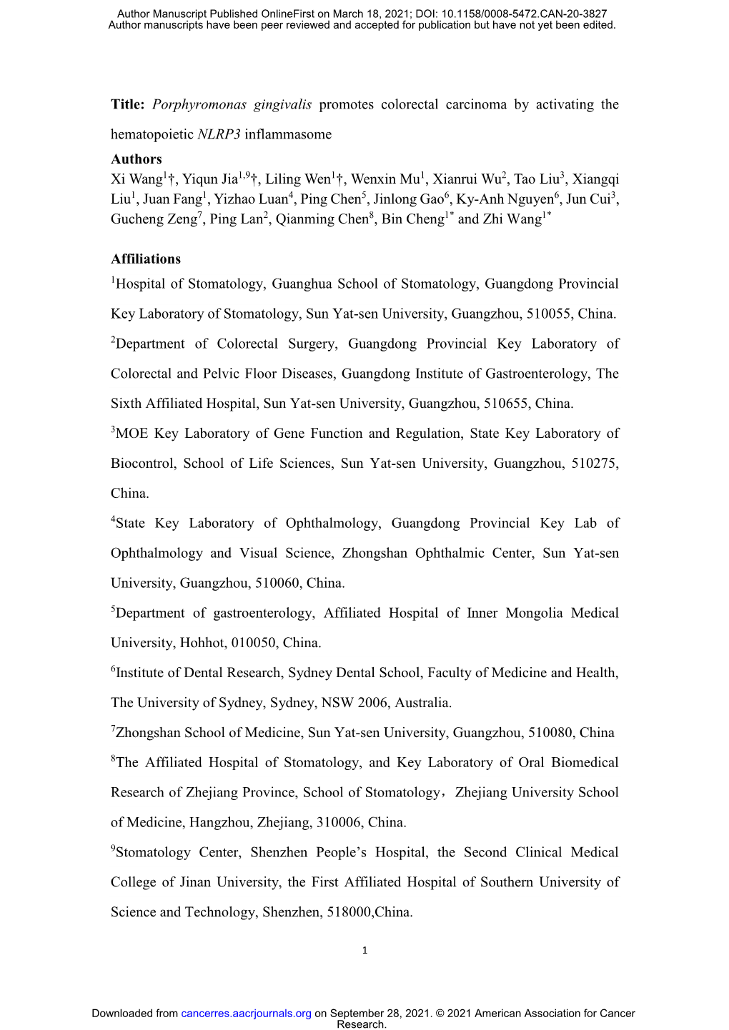 Porphyromonas Gingivalis Promotes Colorectal Carcinoma by Activating The