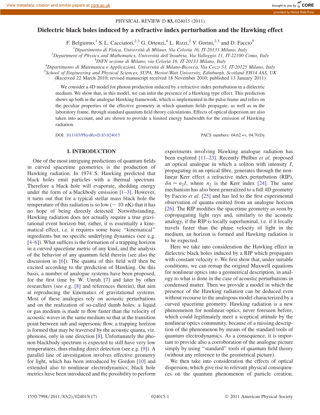 Dielectric Black Holes Induced by a Refractive Index Perturbation and the Hawking Effect