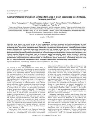 Ecomorphological Analysis of Aerial Performance in a Non-Specialized Lacertid Lizard, Holaspis Guentheri