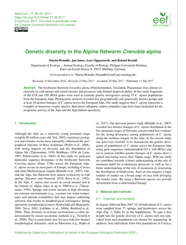 Genetic Diversity in the Alpine Flatworm Crenobia Alpina