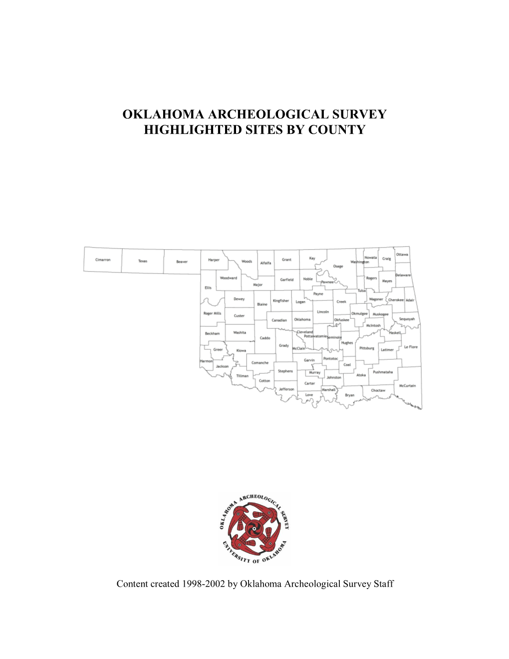 Oklahoma Archeological Survey Highlighted Sites by County