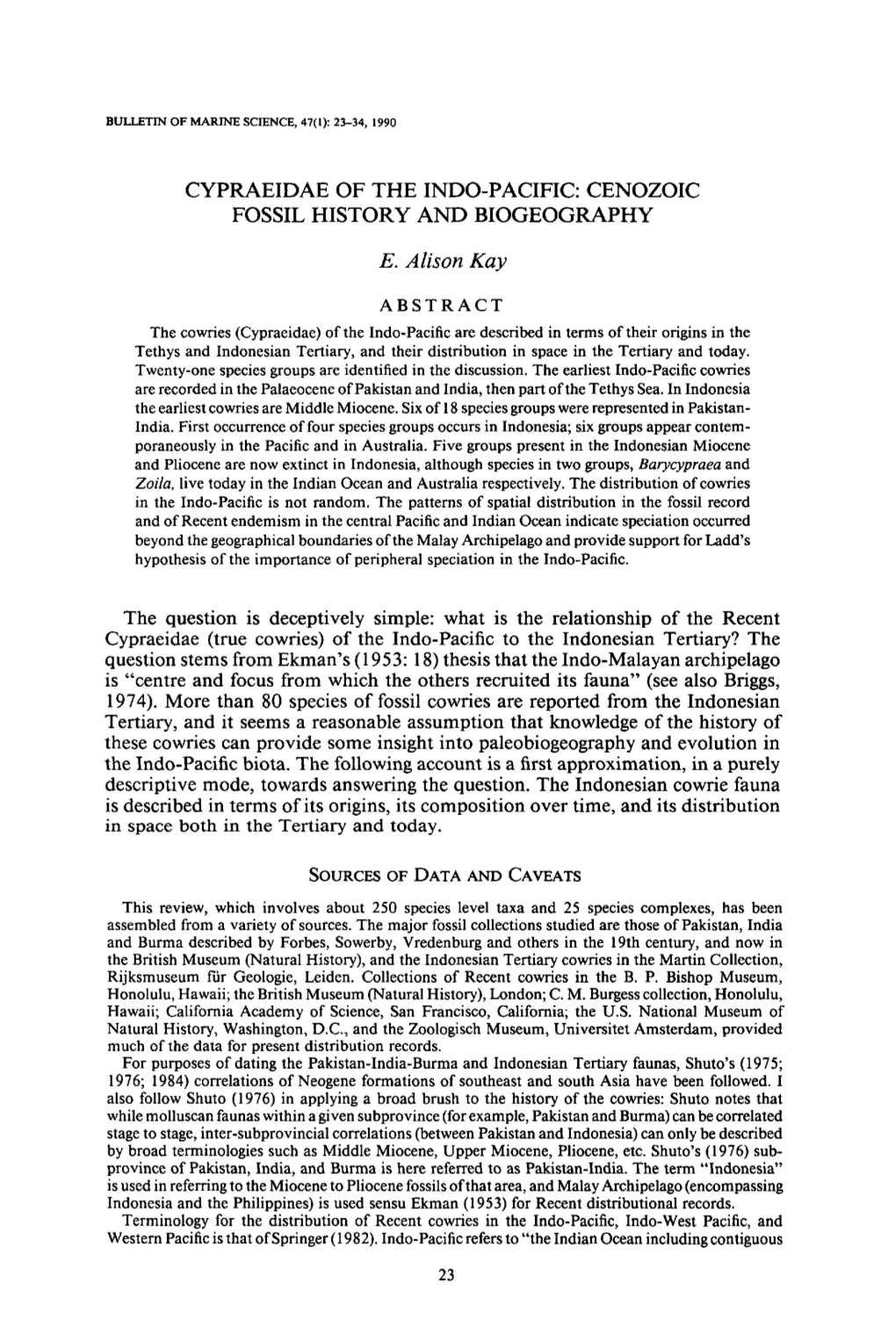 Cypraeidae of the Indo-Pacific: Cenozoic Fossil History and Biogeography