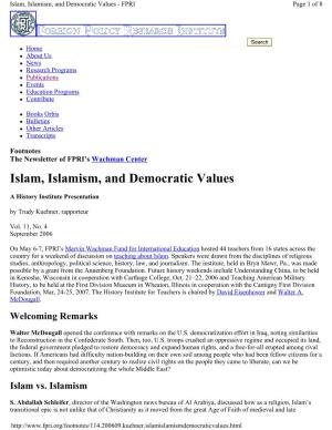 Islam, Islamism, and Democratic Values - FPRI Page 1 of 8