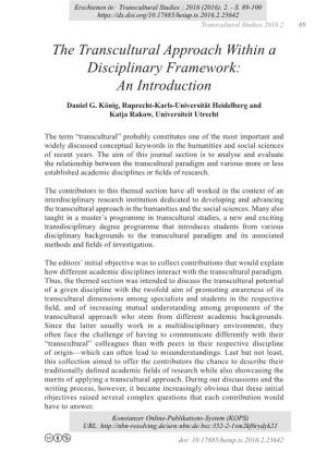 The Transcultural Approach Within a Disciplinary Framework: an Introduction