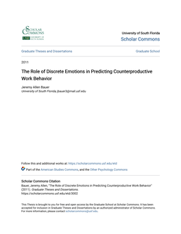 The Role of Discrete Emotions in Predicting Counterproductive Work Behavior