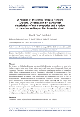 Diptera, Diopsidae) in Sri Lanka with Descriptions of Two New Species and a Review of the Other Stalk-Eyed Flies from the Island