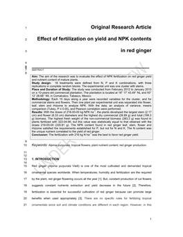 Original Research Article Effect of Fertilization on Yield and NPK