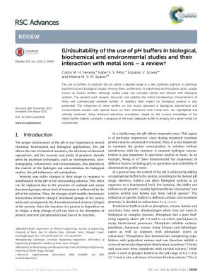 Suitability of the Use of Ph Buffers in Biological, Biochemical and Environmental Studies and Their Interaction with Metal I