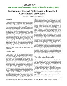 Evaluation of Thermal Performance of Paraboloid Concentrator Solar Cooker
