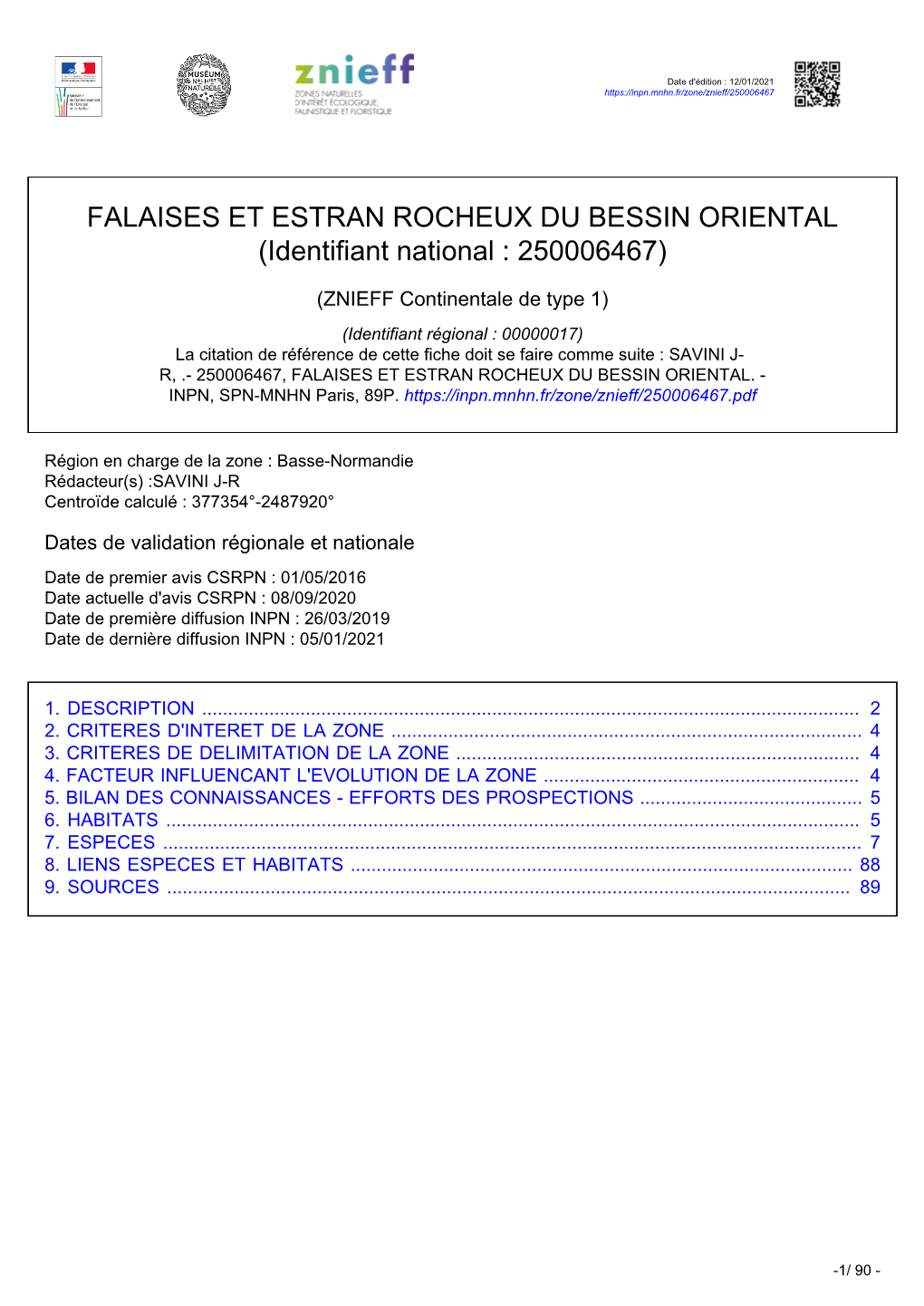 FALAISES ET ESTRAN ROCHEUX DU BESSIN ORIENTAL (Identifiant National : 250006467)