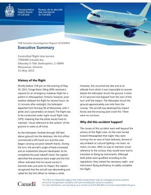 Executive Summary: Aviation Investigation Report A13H0001