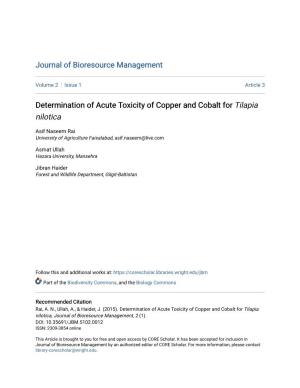 Determination of Acute Toxicity of Copper and Cobalt for Tilapia Nilotica