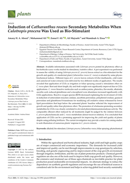 Induction of Catharanthus Roseus Secondary Metabolites When Calotropis Procera Was Used As Bio-Stimulant