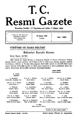 T.C... Resmi Gazete Kuruluş Tarihi: (7 Teşrinievvel 1336) -7 Ekim 1920