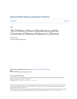 The Problem of Insect Identification and the University of Arkansas Reference Collection