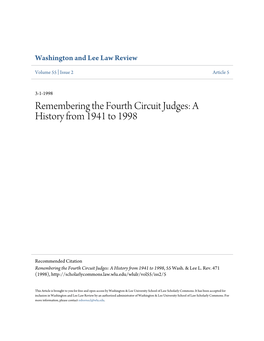 Remembering the Fourth Circuit Judges: a History from 1941 to 1998