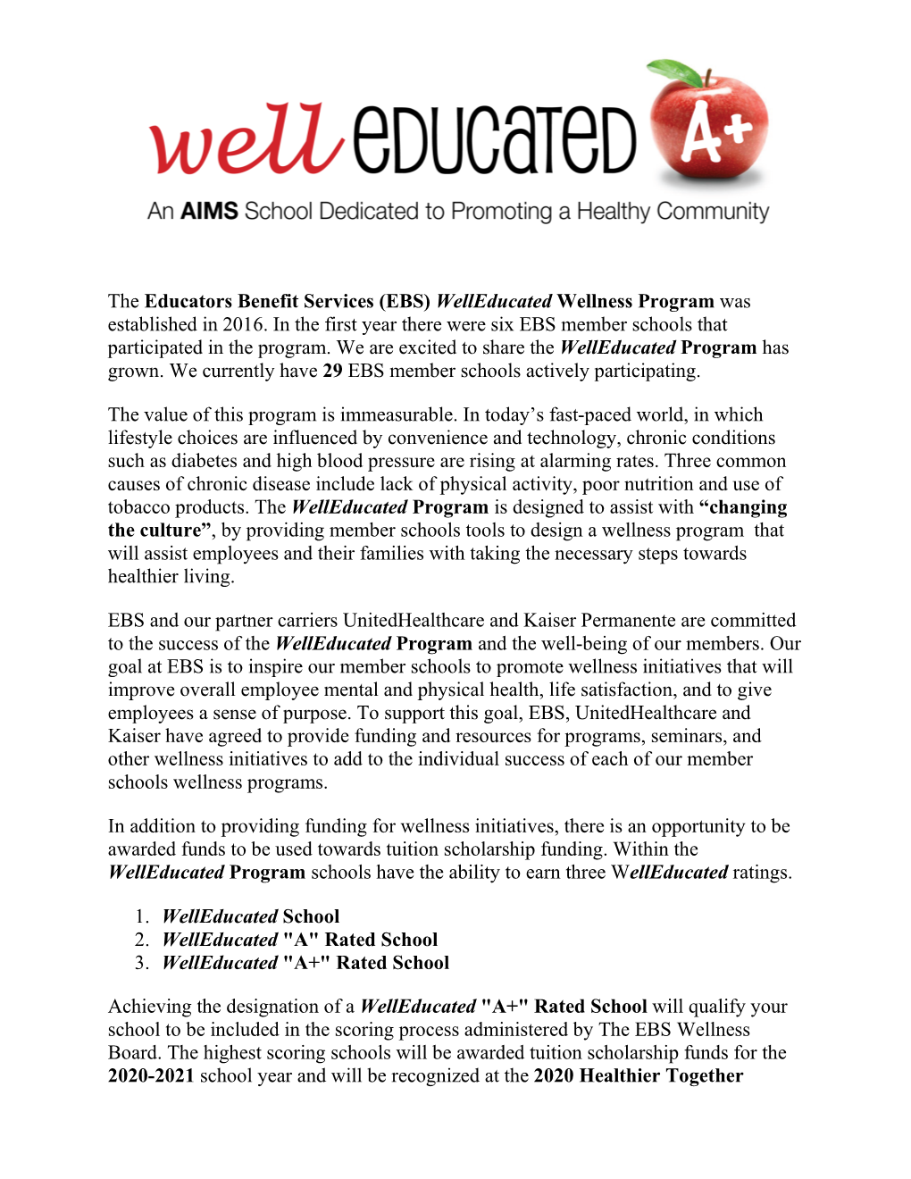 The Educators Benefit Services (EBS) Welleducated Wellness Program Was Established in 2016
