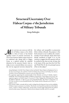 Structural Uncertainty Over Habeas Corpus the Jurisdiction of Military