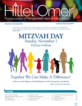 November-December 2015, Volume 74, Issue 3 Community Who Receives the Much Needed Food Rabbi Sarah Published Bi-Monthly September Through June