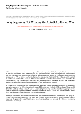 Why Nigeria Is Not Winning the Anti-Boko Haram War Written by Hakeem Onapajo
