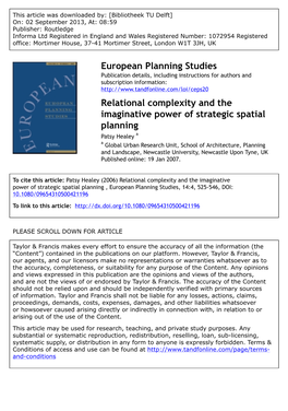 Relational Complexity and the Imaginative Power of Strategic Spatial Planning1
