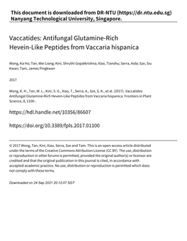 Vaccatides: Antifungal Glutamine‑Rich Hevein‑Like Peptides from Vaccaria Hispanica