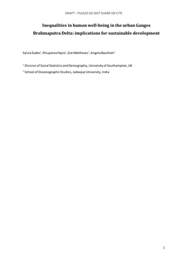 Inequalities in Human Well-Being in the Urban Ganges Brahmaputra Delta: Implications for Sustainable Development