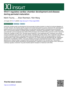 Wnt11 Regulates Cardiac Chamber Development and Disease During Perinatal Maturation