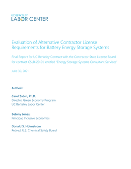 Evaluation of Alternative Contractor License Requirements for Battery Energy Storage Systems