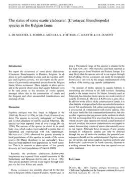 The Status of Some Exotic Cladoceran (Crustacea: Branchiopoda) Species in the Belgian Fauna