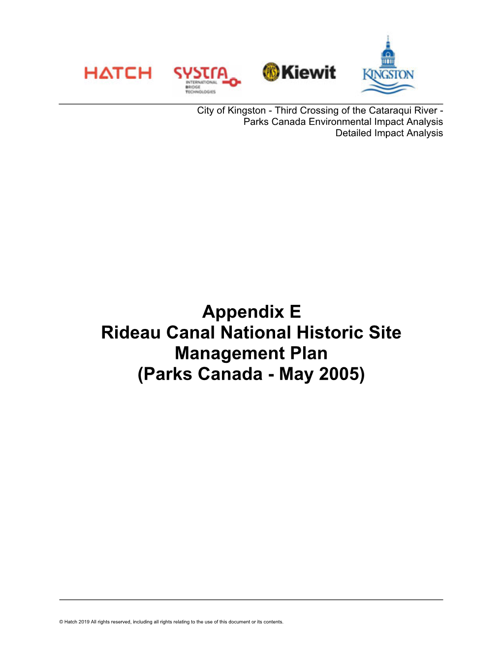 Rideau Canal National Historic Site Management Plan (Parks Canada - May 2005)