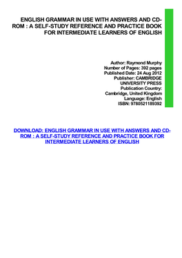 PDF Download English Grammar in Use with Answers