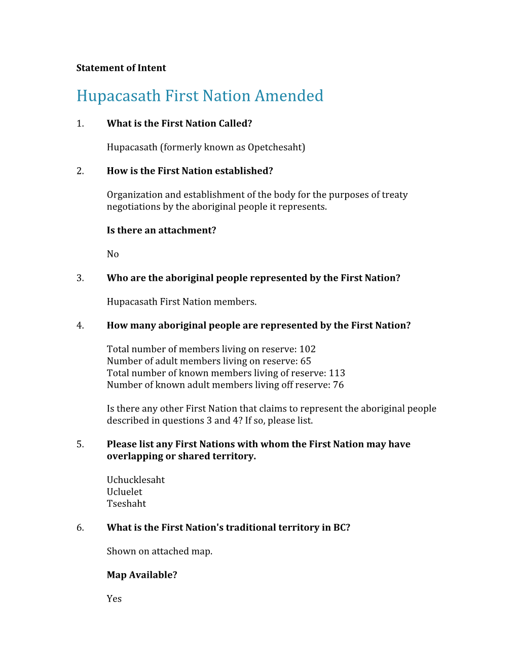 Hupacasath First Nation Amended