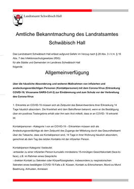 Amtliche Bekanntmachung Des Landratsamtes Schwäbisch Hall Allgemeinverfügung