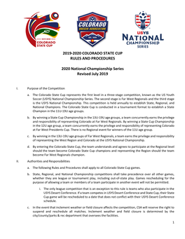2019-2020 Colorado State Cup Rules and Procedures 2020