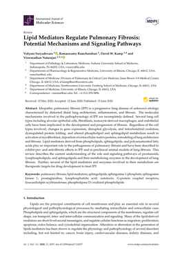 Lipid Mediators Regulate Pulmonary Fibrosis: Potential Mechanisms and Signaling Pathways