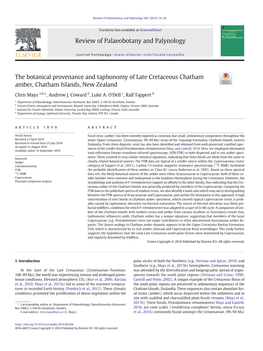 The Botanical Provenance and Taphonomy of Late Cretaceous Chatham Amber, Chatham Islands, New Zealand