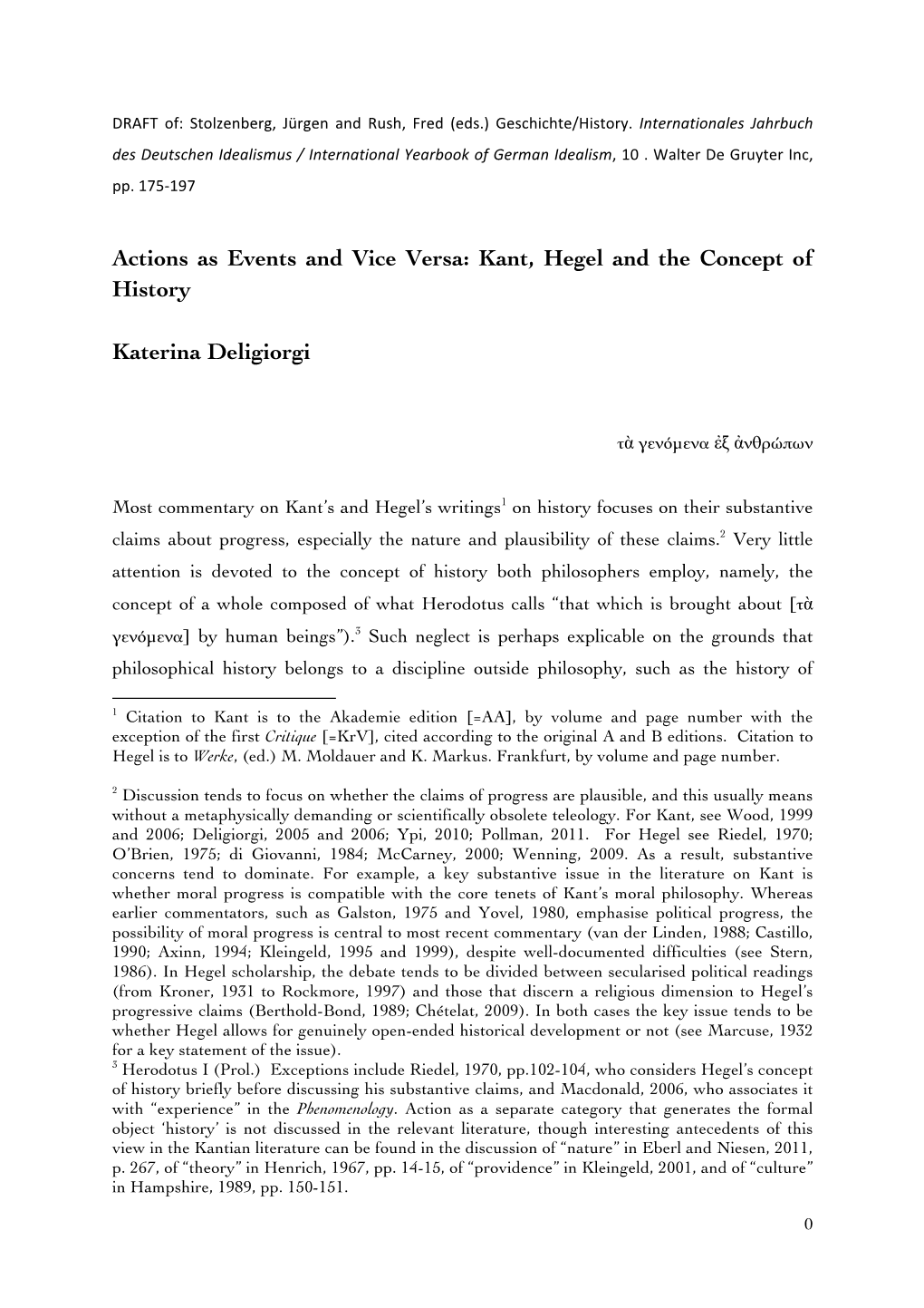 Actions As Events and Vice Versa: Kant, Hegel and the Concept of History