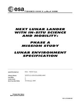 Lunar Environment Specification NEXT-LL-LES-ESA(HME)-0001 S Issue 1 Revision 0 Page Ii of V