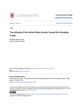 The Attitude of the United States Senate Toward the Versailles Treaty