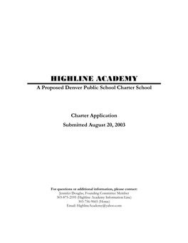 Charter Application Submitted August 20, 2003