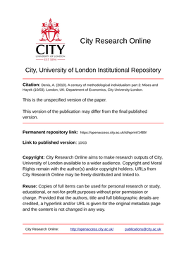 Department of Economics, City University London