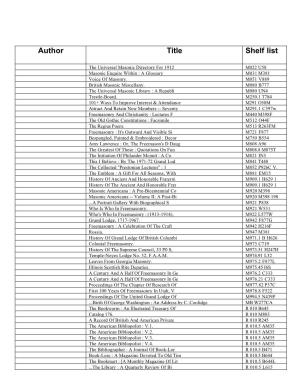 Author Title Shelf List