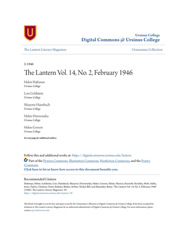 The Lantern Vol. 14, No. 2, February 1946 Helen Hafeman Ursinus College