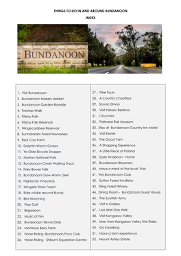 Things to Do in and Around Bundanoon Index