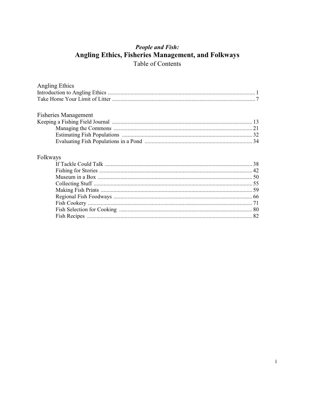 Angling Ethics, Fisheries Management, and Folkways Table of Contents