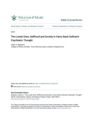 Selfhood and Society in Harry Stack Sullivan's Psychiatric Thought