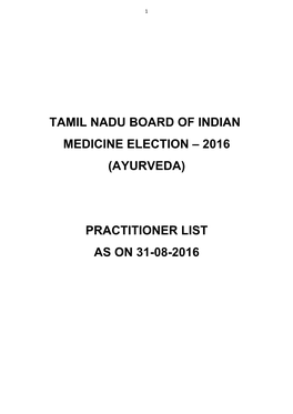 (Ayurveda) Practitioner List As on 31-08-2016