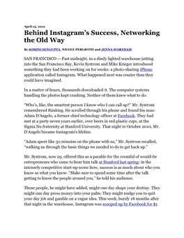 Instagram’S Success, Networking the Old Way